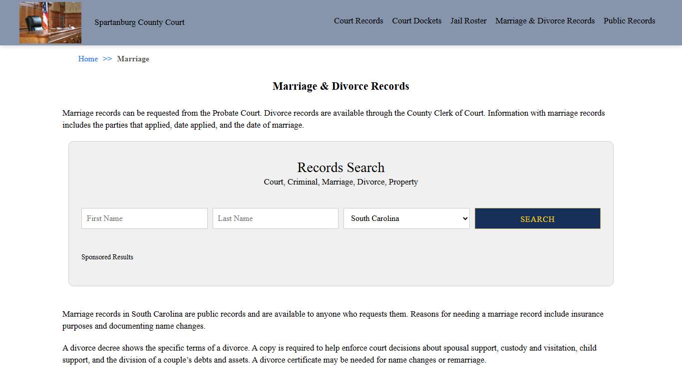 Marriage & Divorce Records | Spartanburg County Court